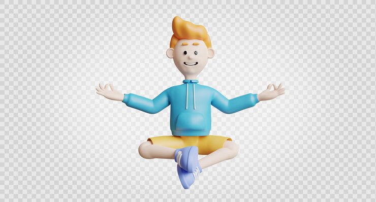 PSD 3d render uśmiechu młodego mężczyzny i pozy jogi
