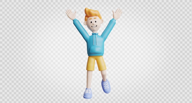 3d render uśmiechu młodego mężczyzny i skaczącej pozy