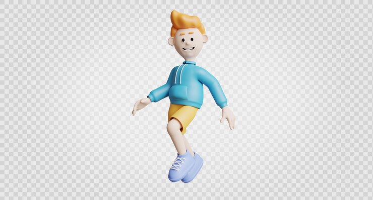 PSD 3d render uśmiechu młodego mężczyzny i skaczącej pozy