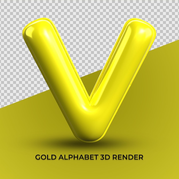 3d Render V Alfabet żółty Plastik