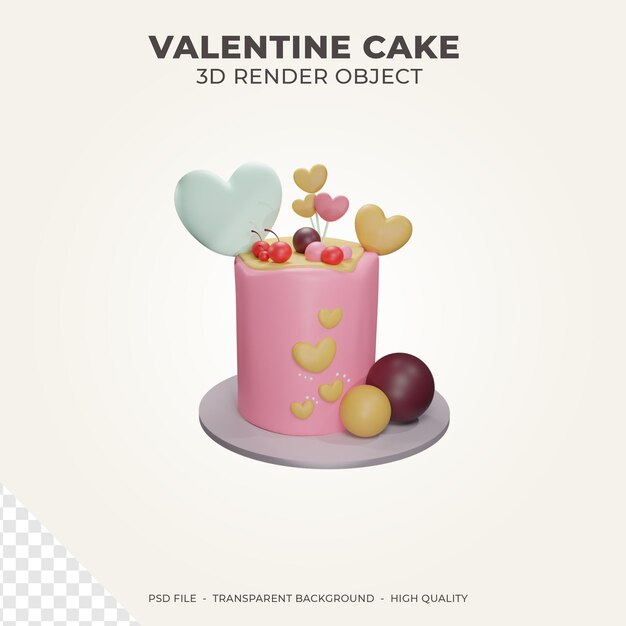 PSD 3d render valentine cake