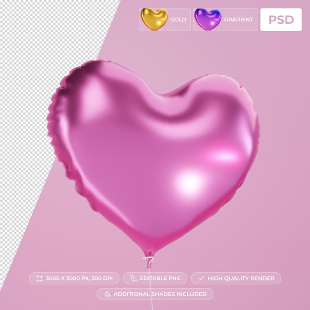 Rendering 3d del baloon di san valentino a forma di cuore