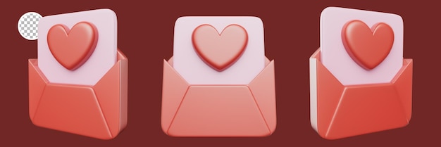 Il rendering 3d della posta di san valentino è aperto con tanto amore