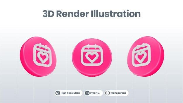 3D Render Valentine met lippenpictogram voor UI UX Web Mobile App Social Media-promotie