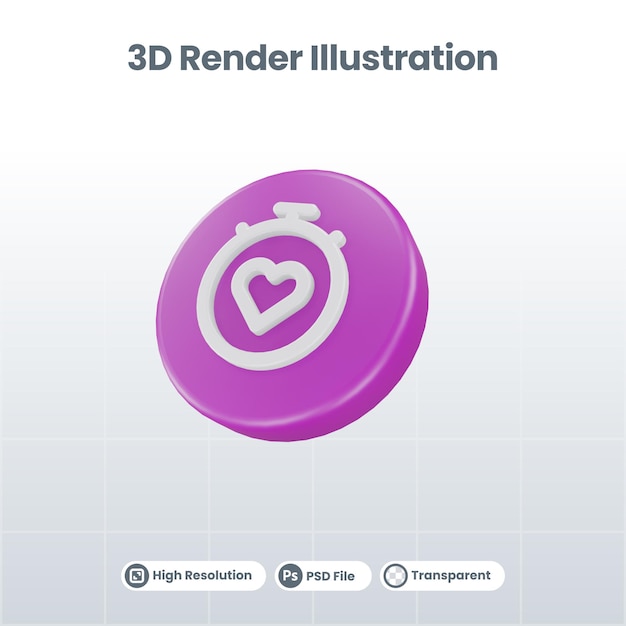 PSD 3d render valentine met stopwatchpictogram voor ui ux web mobile app social media-promotie