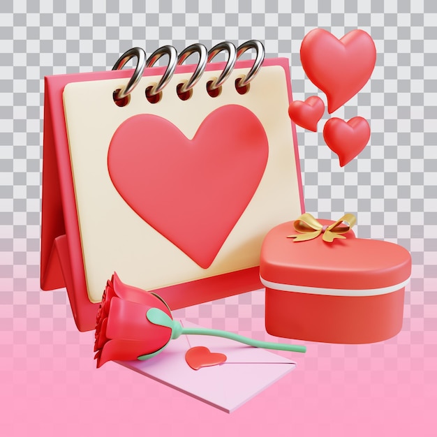 3d render valentine's date giftbox and love letter