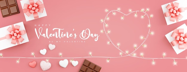 PSD 3d render of valentine's day with decoration sweets and gift for holiday.