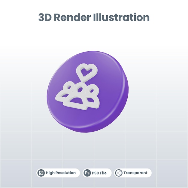 UI UX Web モバイル アプリのソーシャル メディアのプロモーションのための家族のアイコンと 3 D レンダリング バレンタイン