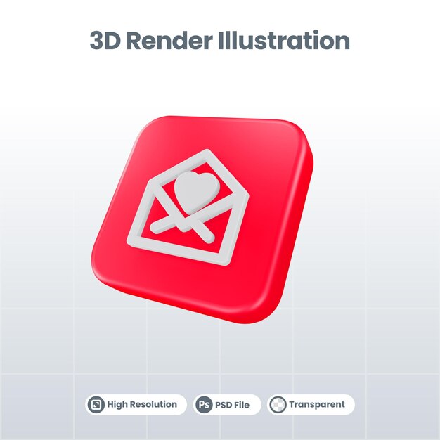 PSD 3d render valentine with love icon per ui ux web mobile app promozione sui social media