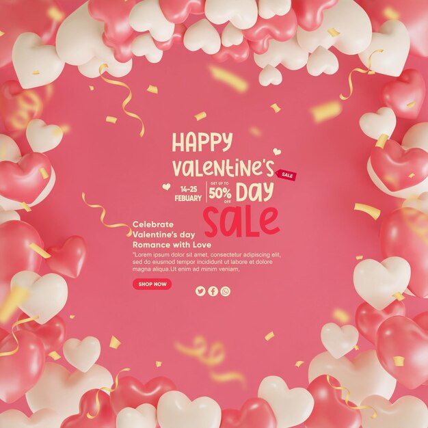 3d render of valentines poster or banner with sweethearts many pattern for product displayvalentine