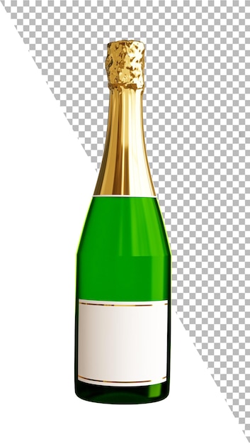 PSD 3d render van champagne fles geïsoleerd op een witte achtergrond, uitknippad.