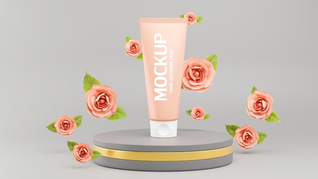 3d render van cosmetica voor mockup branding