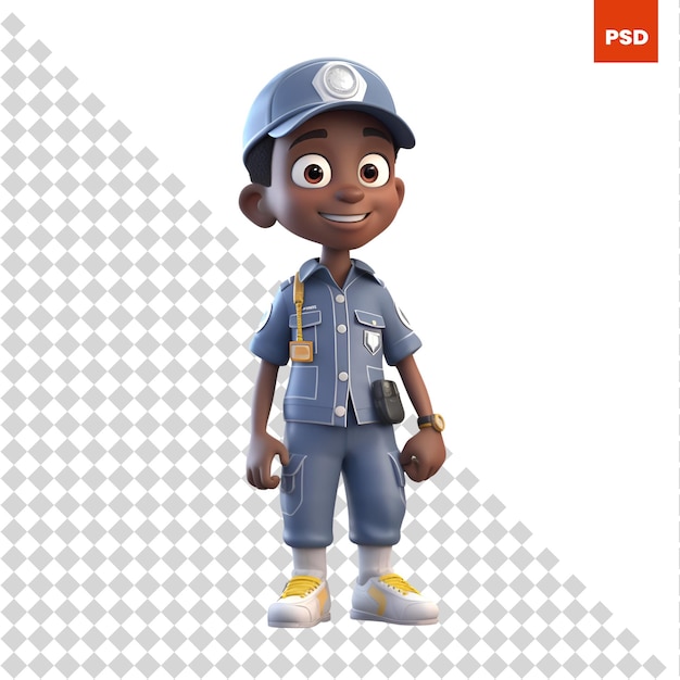 PSD 3d render van een afro-amerikaanse jongen met een pbm-pet