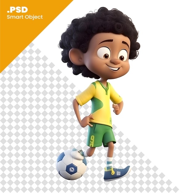 PSD 3d render van een kleine jongen met voetbal geïsoleerd op een witte achtergrond psd-sjabloon