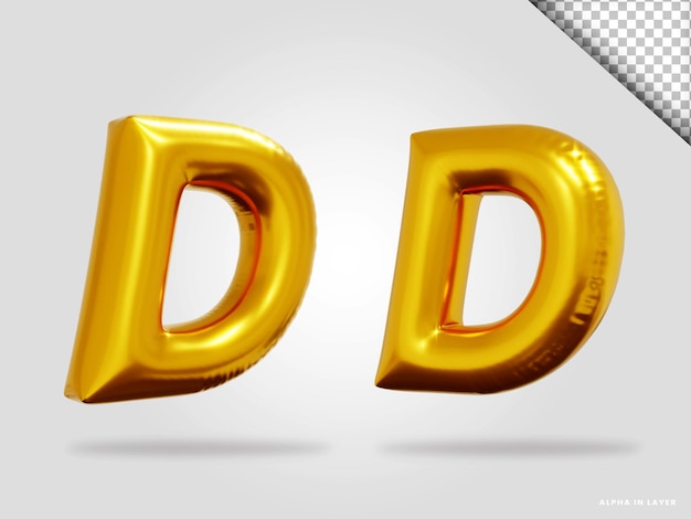 PSD 3d render van gouden alfabet letter d ballon stijl