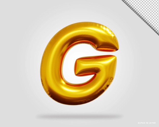 PSD 3d render van gouden alfabet letter g ballon stijl