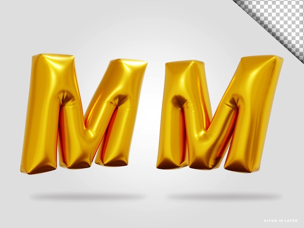 3d render van gouden alfabet letter m ballon stijl