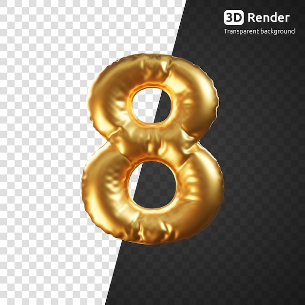 3d render van gouden ballon van nummer acht