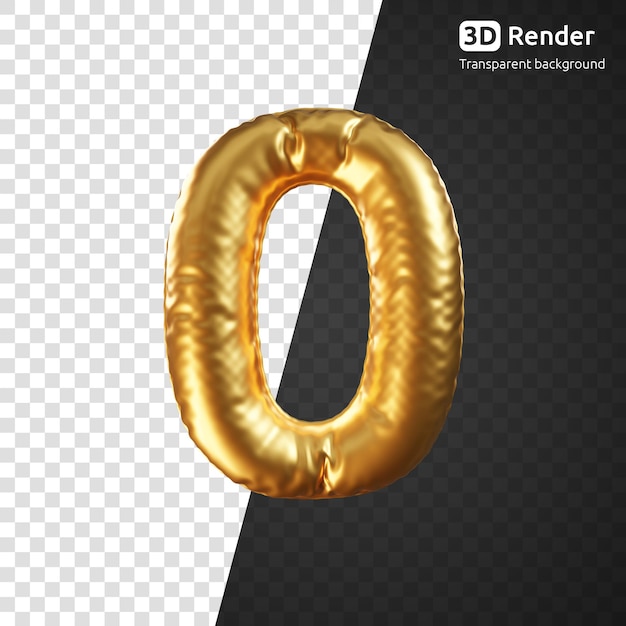 3d render van gouden ballon van nummer nul