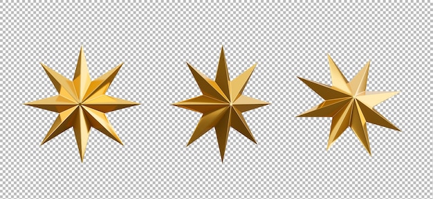 PSD 3d render van gouden kerstster op transparante achtergrond, uitknippad