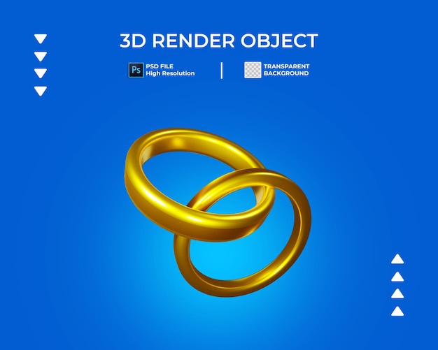 3D render van gouden trouwring pictogram geïsoleerd