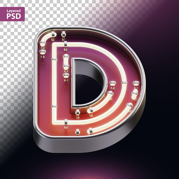 3D render van metalen letter met gloeiend neoneffect