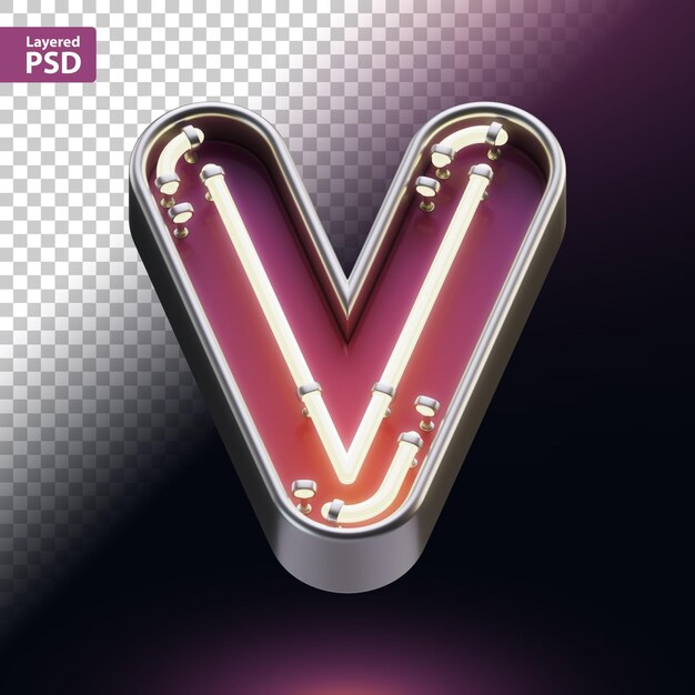 PSD 3d render van metalen letter met gloeiend neoneffect