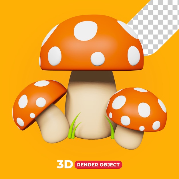 3d render van oranje paddestoel