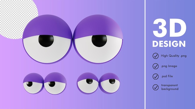 3D render van paarse ogen ingesteld voor activa