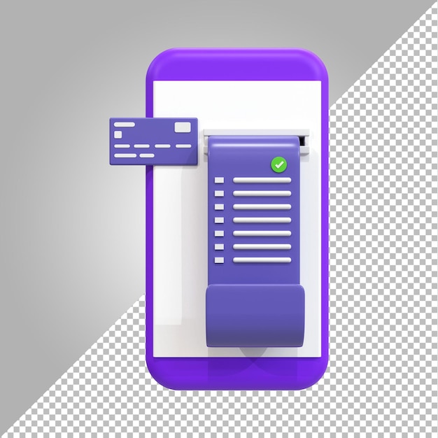 3D render van papieren factuur transactie ontvangst online betaling pictogram concept geld overmaken