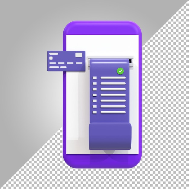 3d render van papieren factuur transactie ontvangst online betaling pictogram concept geld overmaken