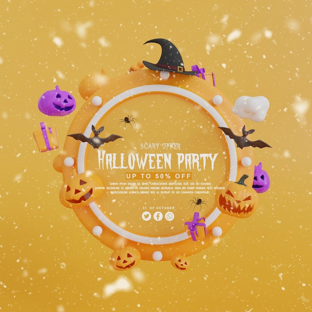 3d render van poster of frame met happy halloween-concept voor uw productdisplay