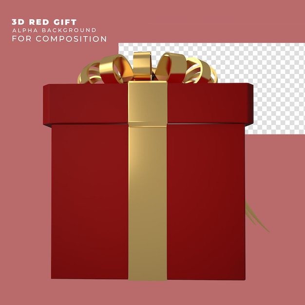 3d render van rode kerstcadeau met goud