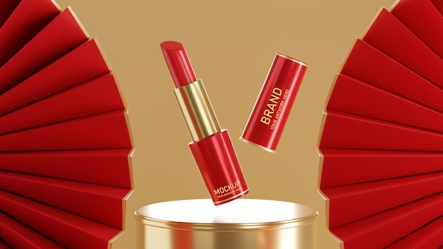 3d render van rode lippenstift mockup ontwerp