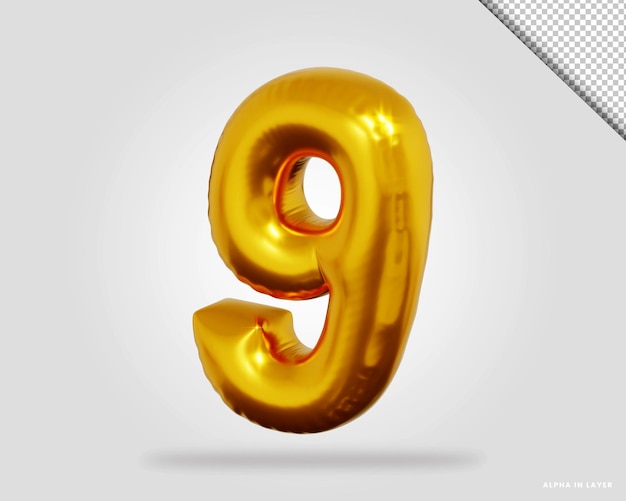 PSD 3d render van rose gouden alfabet nummer 9 ballonstijl