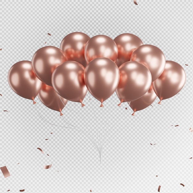 3d render van roze ballonnen met confetti vliegen