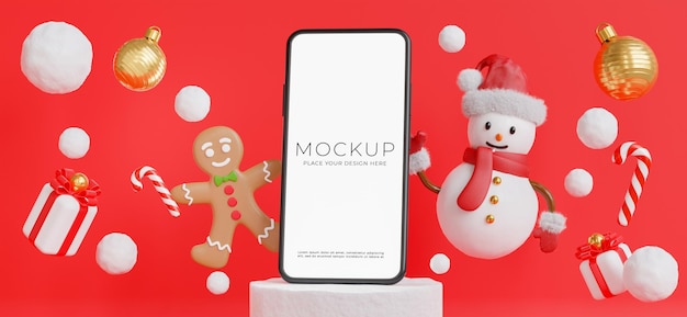 3d render van smartphone met vrolijk kerstconcept voor uw productdisplay