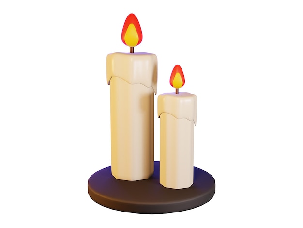 3d render van twee witte kaarsen op stand halloween viering concept geïsoleerd element