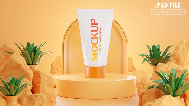 3d render van zonnebrandcrème voor mockup branding