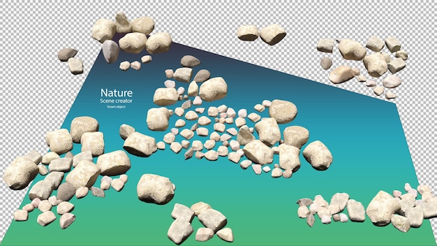 PSD 3d render various of stone set  clipping path