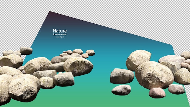 PSD 3d render various of stone set  clipping path