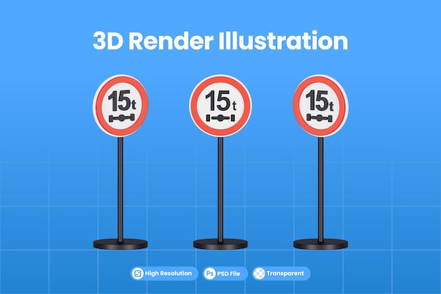 PSD 3d render verkeersborden van maximaal gewicht 15 ton premium psd
