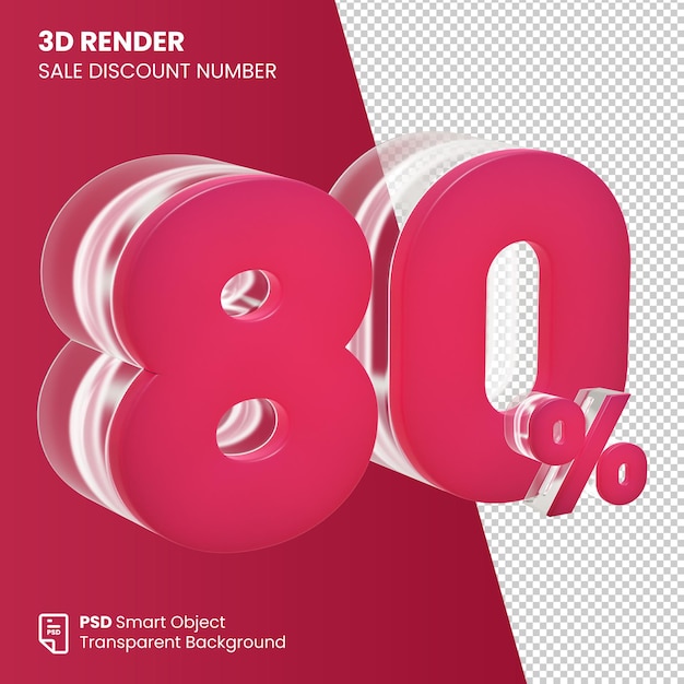 PSD 3d render verkoop korting nummer 80 procent