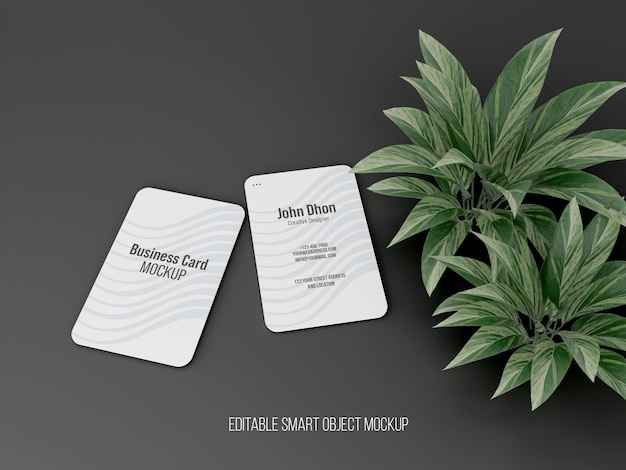 PSD 3d render vertical business card mockup design with nature background