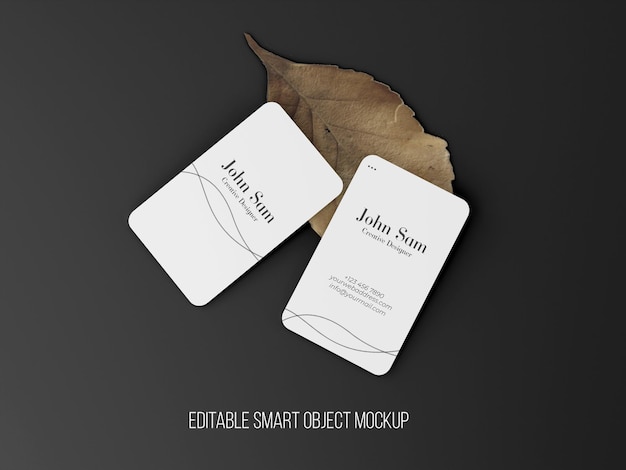 PSD 3d render vertical business card mockup design with old leaves