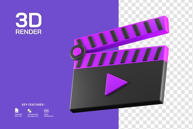 3d render of video clip icon isolated. useful for mobile app or user interface design illustration