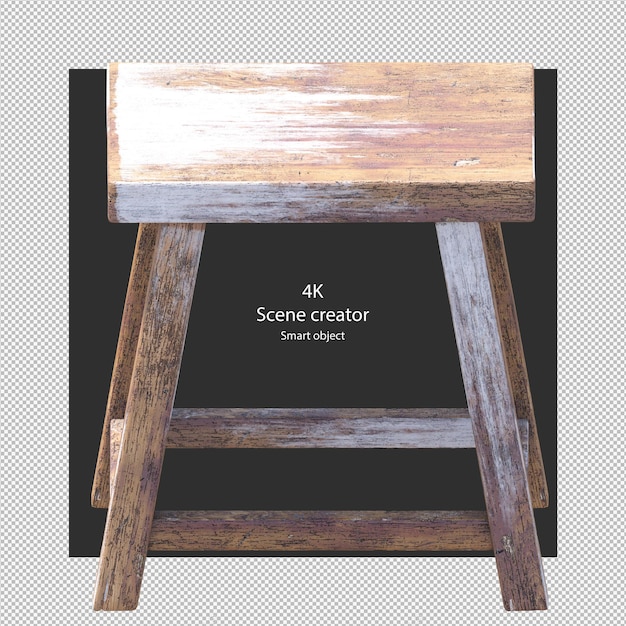 PSD rendering 3d di sgabello in legno vintage isolato