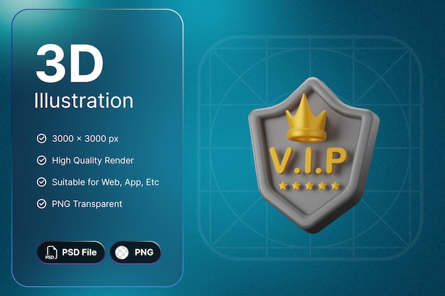 PSD 3d render vip shield membership concept modern icon illustrations design