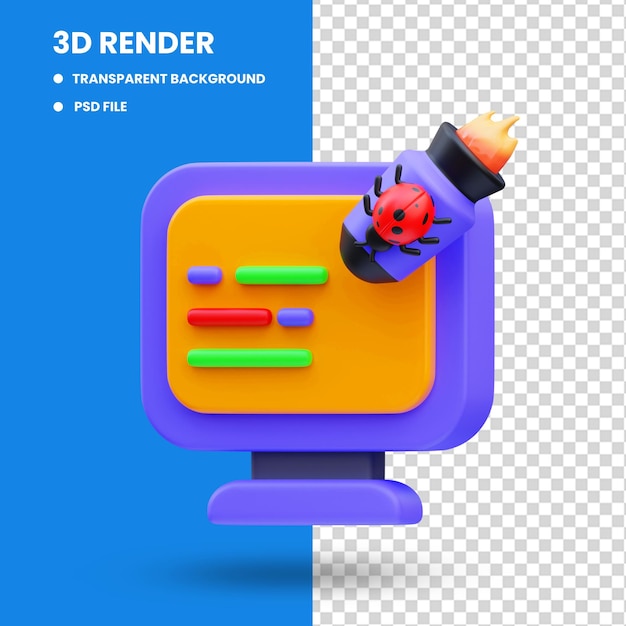 3d render virus attack cyber security icon illustration