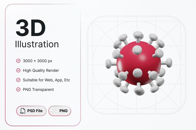 PSD 3d 렌더링 바이러스 오른쪽 천사 의료 개념 현대 아이콘 일러스트 디자인